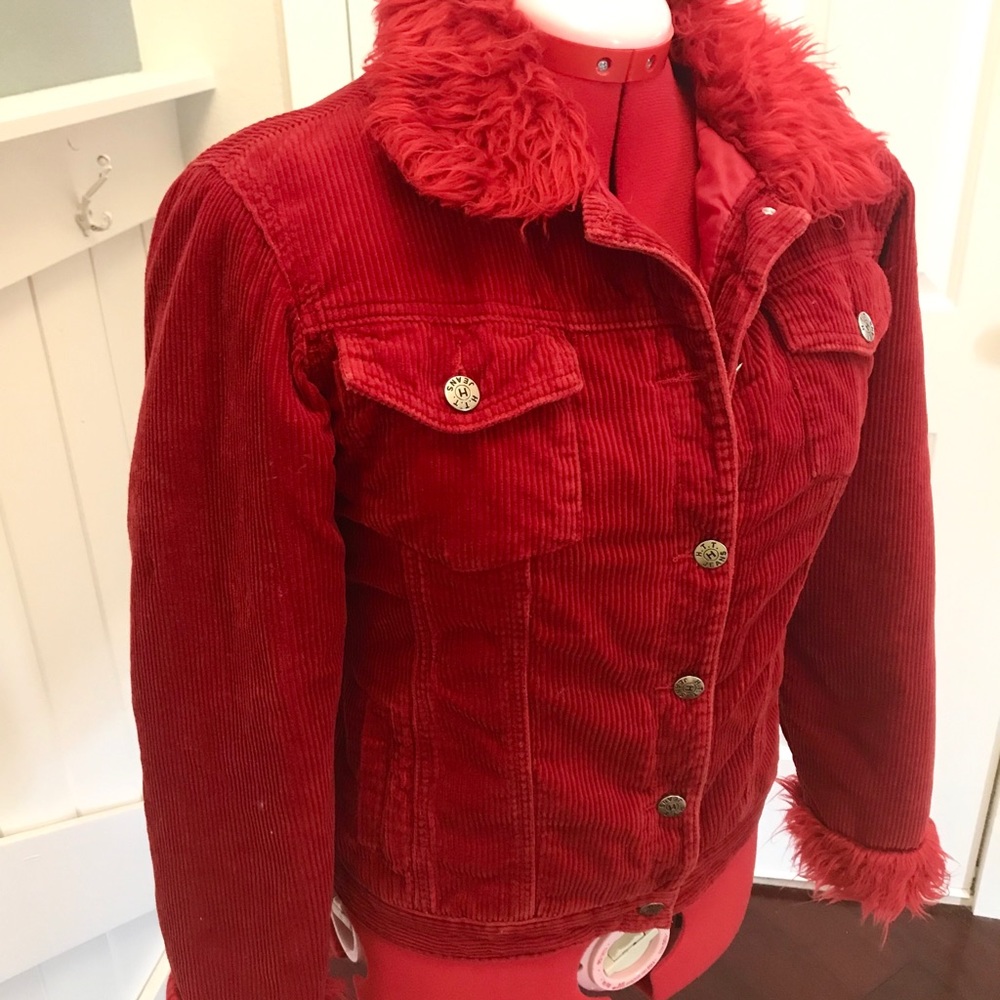 HTT Jeans Christmas Red Corduroy Jacket M